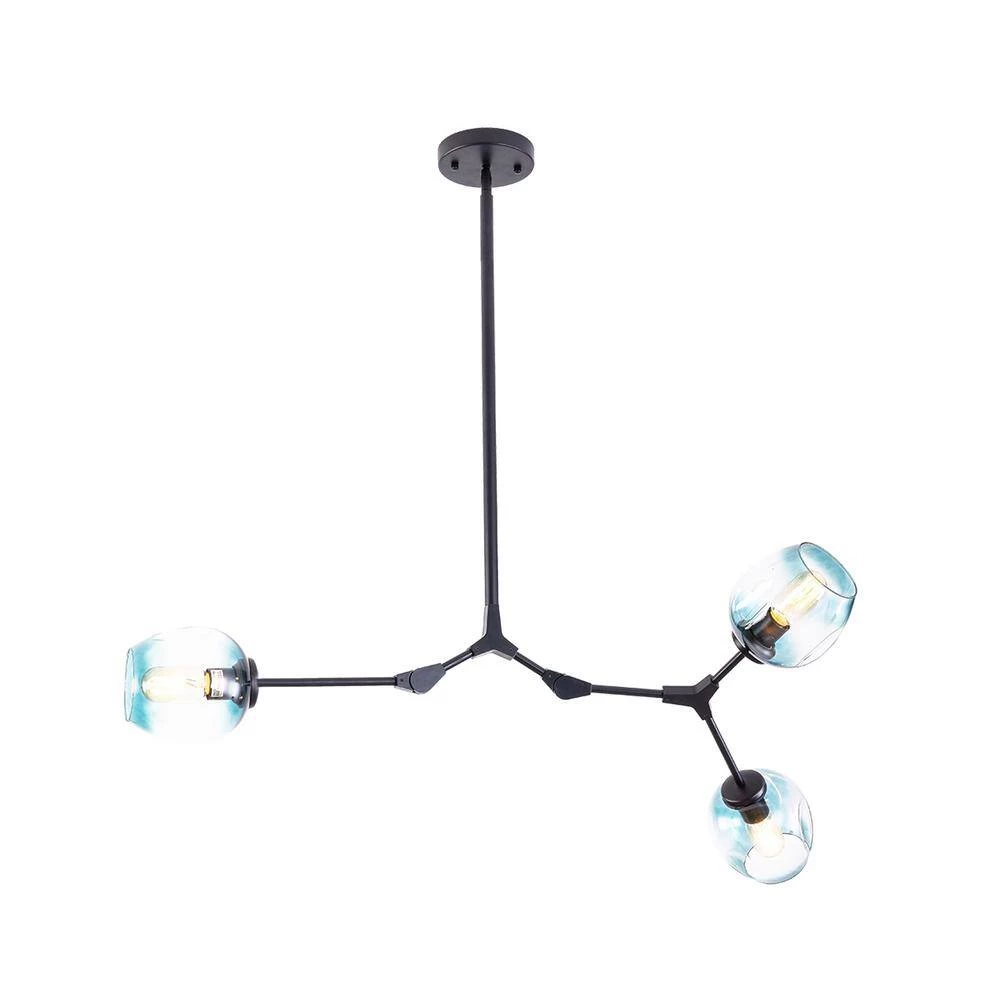 3-Light Gradient Blue Modern Linear Chandelier with Black Adjustable Arms and Glass Shades by Bella Depot 5 3-Light Gradient Blue Modern Linear Chandelier with Black Adjustable Arms and Glass Shades by Bella Depot - Image 3