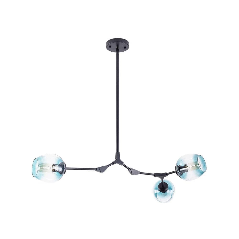 3-Light Gradient Blue Modern Linear Chandelier with Black Adjustable Arms and Glass Shades by Bella Depot 3 3-Light Gradient Blue Modern Linear Chandelier with Black Adjustable Arms and Glass Shades by Bella Depot