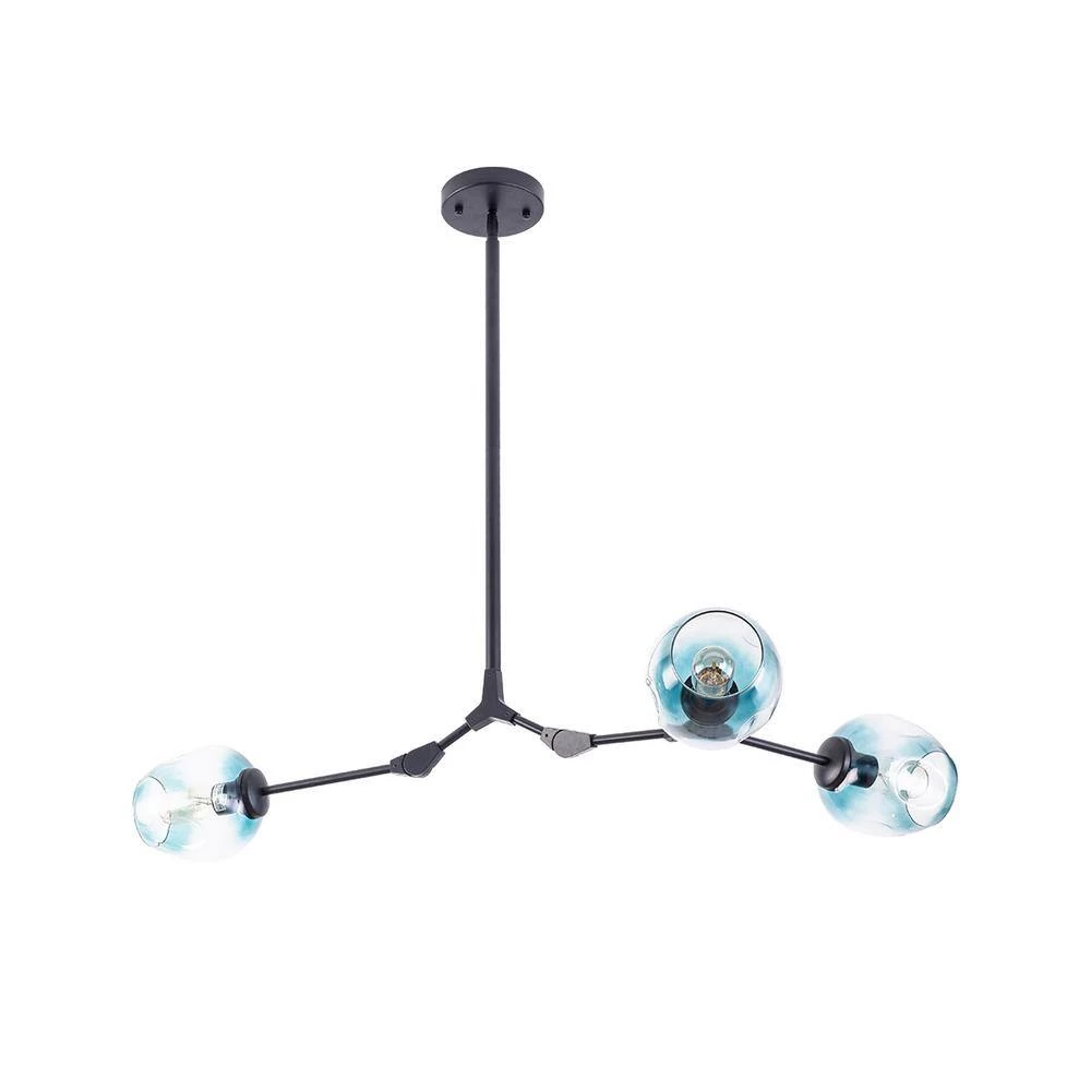 3-Light Gradient Blue Modern Linear Chandelier with Black Adjustable Arms and Glass Shades by Bella Depot 9 3-Light Gradient Blue Modern Linear Chandelier with Black Adjustable Arms and Glass Shades by Bella Depot - Image 7