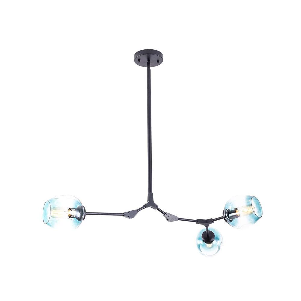 3-Light Gradient Blue Modern Linear Chandelier with Black Adjustable Arms and Glass Shades by Bella Depot 4 3-Light Gradient Blue Modern Linear Chandelier with Black Adjustable Arms and Glass Shades by Bella Depot - Image 2