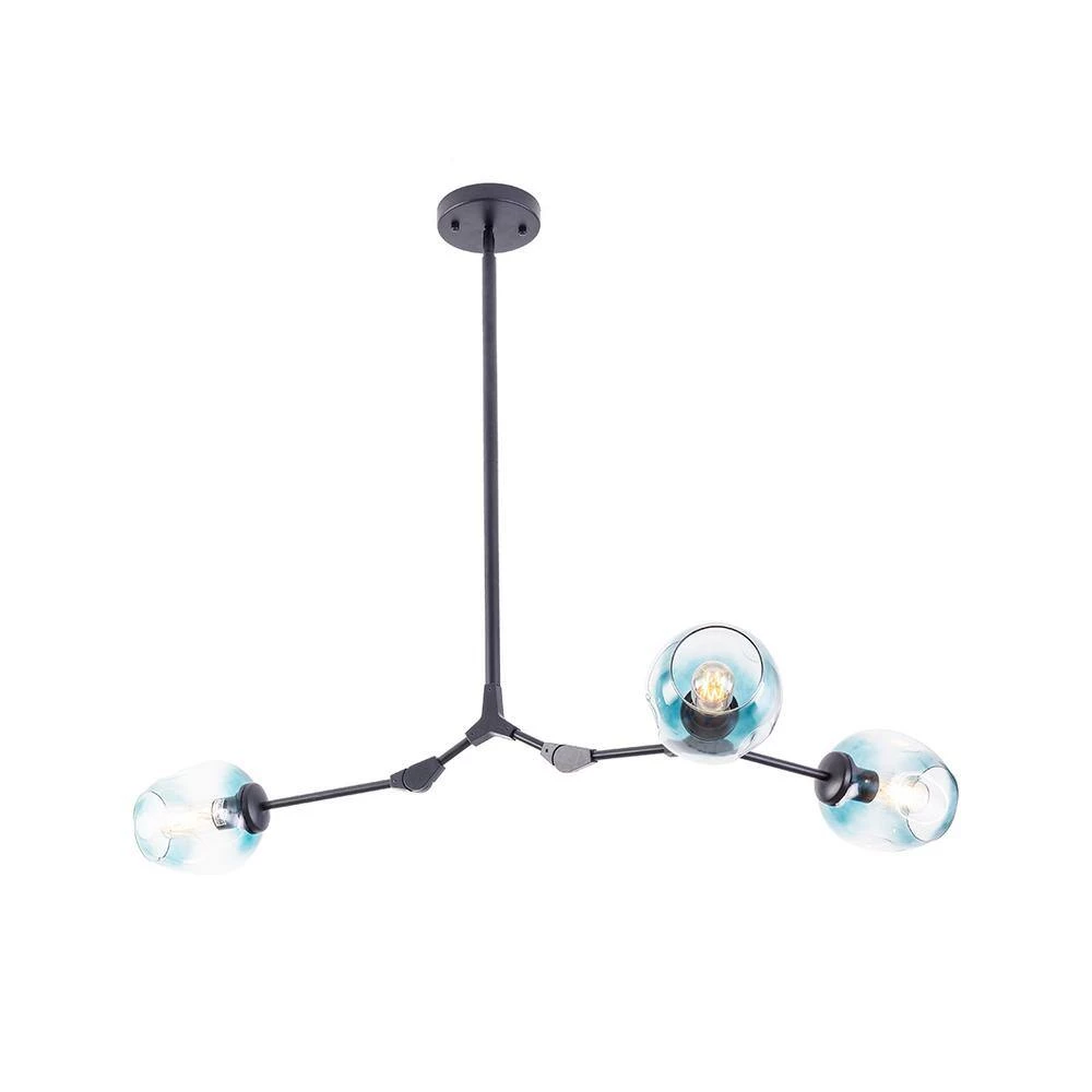 3-Light Gradient Blue Modern Linear Chandelier with Black Adjustable Arms and Glass Shades by Bella Depot 8 3-Light Gradient Blue Modern Linear Chandelier with Black Adjustable Arms and Glass Shades by Bella Depot - Image 6