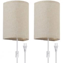 1-Light Off-White Fabric Round LED Wall Sconce Wall Light with Bulb (2-Pack) by Cedar Hill
