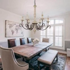 6-Light Retro White Wood Chandelier Farmhouse Candle-Style Pendant Light by Bella Depot -Bella Depot || ULTRALAST GREEN Sales retro white bella depot chandeliers fc4007 44 1000