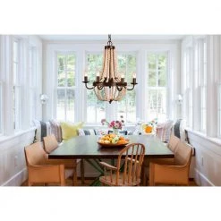 Modern Farmhouse 6-Light Rustic Wood Beaded Chandelier Candle Style Pendant by Bella Depot -Bella Depot || ULTRALAST GREEN Sales rustic black bella depot chandeliers fc4020 r 31 1000