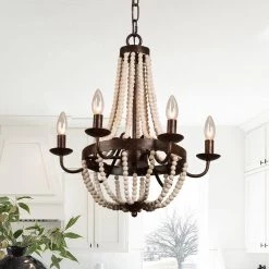 Modern Farmhouse 6-Light Rustic Wood Beaded Chandelier Candle Style Pendant by Bella Depot -Bella Depot || ULTRALAST GREEN Sales rustic black bella depot chandeliers fc4020 r 44 1000