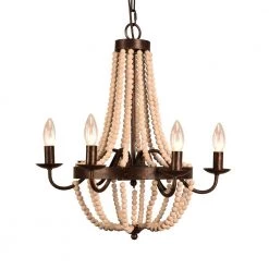 Modern Farmhouse 6-Light Rustic Wood Beaded Chandelier Candle Style Pendant by Bella Depot -Bella Depot || ULTRALAST GREEN Sales rustic black bella depot chandeliers fc4020 r 4f 1000