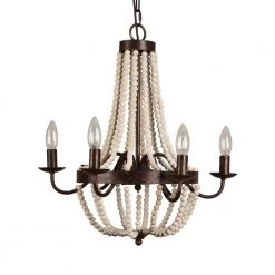 Modern Farmhouse 6-Light Rustic Wood Beaded Chandelier Candle Style Pendant by Bella Depot -Bella Depot || ULTRALAST GREEN Sales rustic black bella depot chandeliers fc4020 r c3 1000