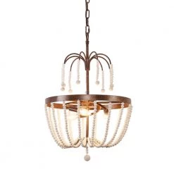 3-Light Rustic Wood Beaded Draping Chandelier with Adjustable Hanging Chain Modern Farmhouse by Bella Depot -Bella Depot || ULTRALAST GREEN Sales rustic black bella depot chandeliers fc4031 3r 4f 1000