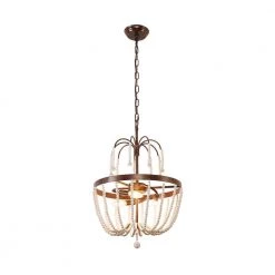 3-Light Rustic Wood Beaded Draping Chandelier with Adjustable Hanging Chain Modern Farmhouse by Bella Depot