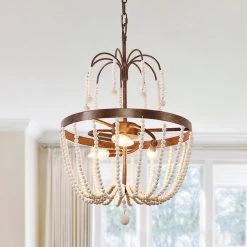3-Light Rustic Wood Beaded Draping Chandelier with Adjustable Hanging Chain Modern Farmhouse by Bella Depot -Bella Depot || ULTRALAST GREEN Sales rustic black bella depot chandeliers fc4031 3r fa 1000