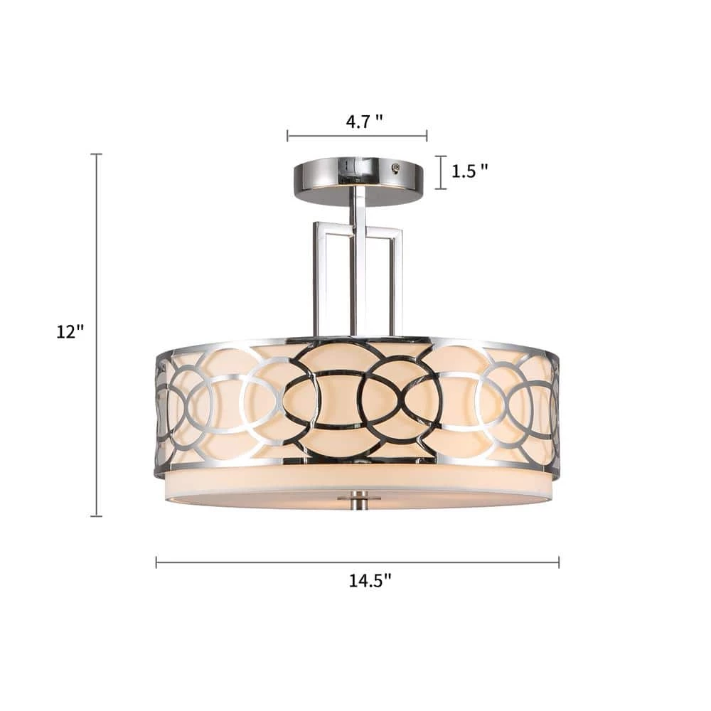 14.5 in. 3-Light Silver Drum Semi-Flush Mount by Cedar Hill 6 14.5 in. 3-Light Silver Drum Semi-Flush Mount by Cedar Hill - Image 4