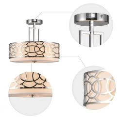 14.5 in. 3-Light Silver Drum Semi-Flush Mount by Cedar Hill 13 14.5 in. 3-Light Silver Drum Semi-Flush Mount by Cedar Hill -Bella Depot || ULTRALAST GREEN Sales silver cedar hill flush mount lights 412806 44 1000