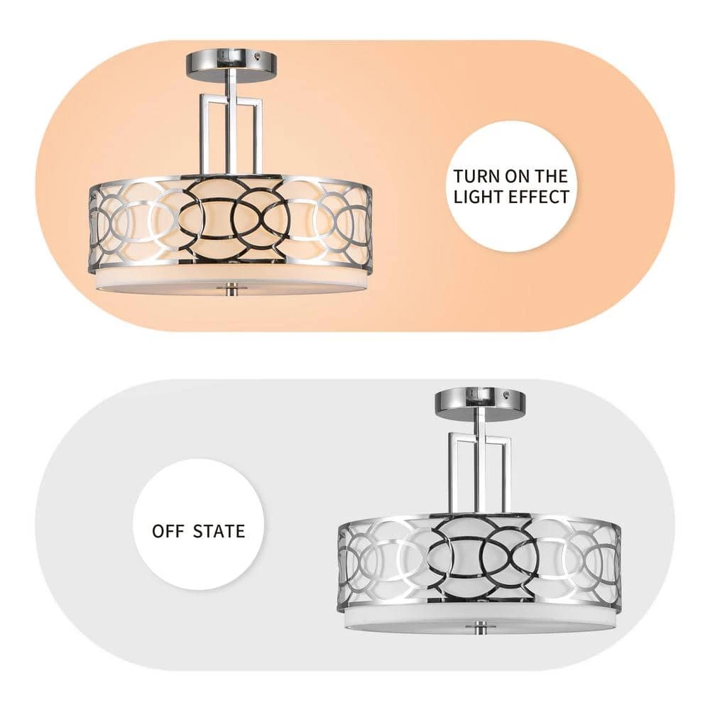 14.5 in. 3-Light Silver Drum Semi-Flush Mount by Cedar Hill 5 14.5 in. 3-Light Silver Drum Semi-Flush Mount by Cedar Hill - Image 3