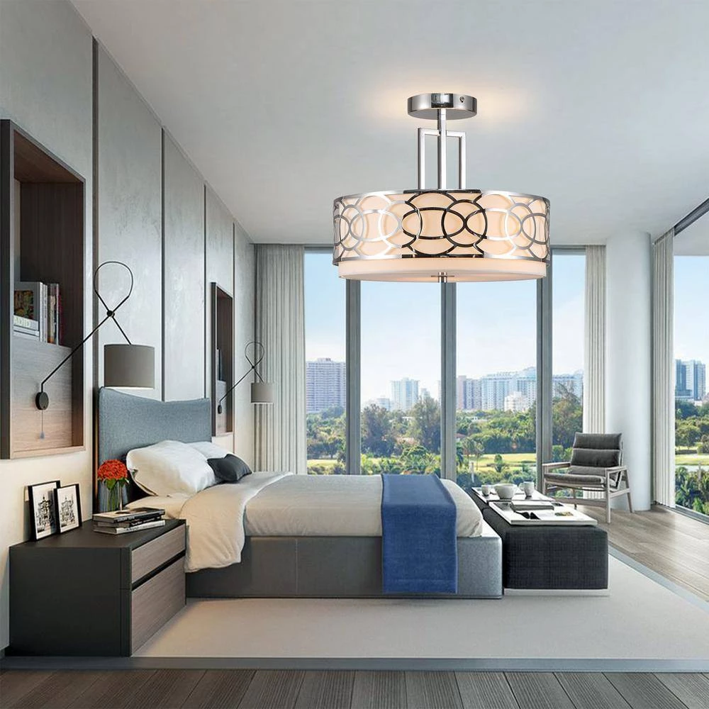 14.5 in. 3-Light Silver Drum Semi-Flush Mount by Cedar Hill 9 14.5 in. 3-Light Silver Drum Semi-Flush Mount by Cedar Hill - Image 7