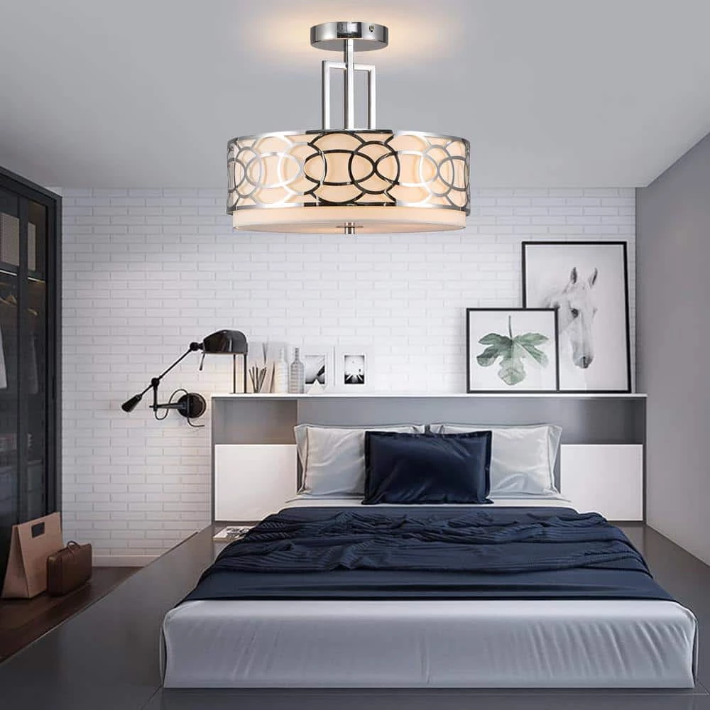 14.5 in. 3-Light Silver Drum Semi-Flush Mount by Cedar Hill 4 14.5 in. 3-Light Silver Drum Semi-Flush Mount by Cedar Hill - Image 2