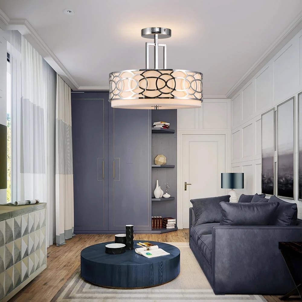 14.5 in. 3-Light Silver Drum Semi-Flush Mount by Cedar Hill 8 14.5 in. 3-Light Silver Drum Semi-Flush Mount by Cedar Hill - Image 6