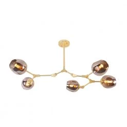 5-Light Smoky Grey Modern Linear Chandelier with Gold Adjustable Arms and Glass Shades by Bella Depot -Bella Depot || ULTRALAST GREEN Sales smoky grey bella depot chandeliers bd1031 5 yh 1f 1000