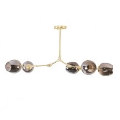 5-Light Smoky Grey Modern Linear Chandelier with Gold Adjustable Arms and Glass Shades by Bella Depot