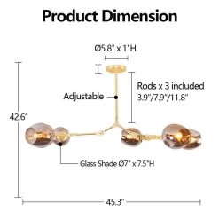 5-Light Smoky Grey Modern Linear Chandelier with Gold Adjustable Arms and Glass Shades by Bella Depot -Bella Depot || ULTRALAST GREEN Sales smoky grey bella depot chandeliers bd1031 5 yh 76 1000