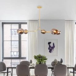 5-Light Smoky Grey Modern Linear Chandelier with Gold Adjustable Arms and Glass Shades by Bella Depot -Bella Depot || ULTRALAST GREEN Sales smoky grey bella depot chandeliers bd1031 5 yh fa 1000