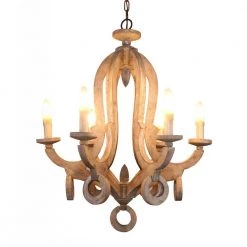 6-Light Weathered Wood Shabby Chic Candle-style Wooden Chandelier with Antique by Bella Depot