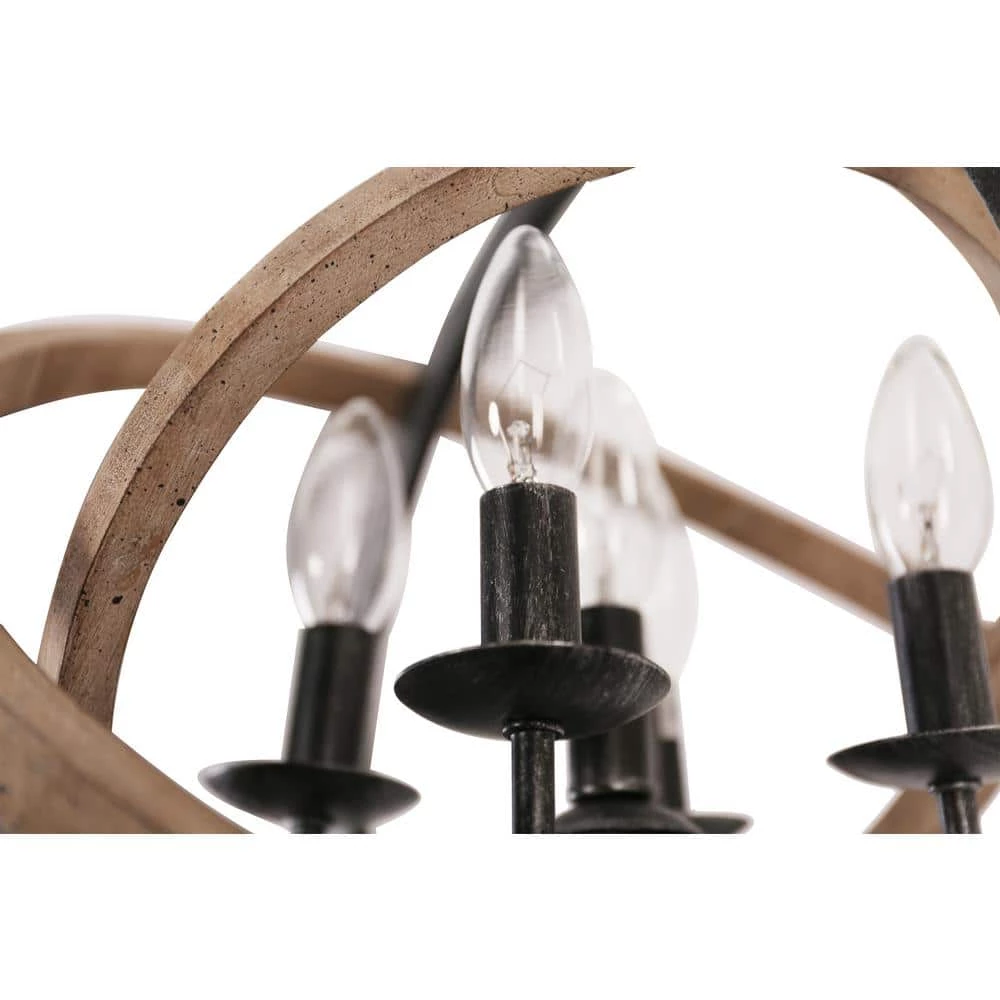 Farmhouse 5-Light Weathered Wood Globe Chandelier Vintage Candlestick Pendant by Bella Depot 4 Farmhouse 5-Light Weathered Wood Globe Chandelier Vintage Candlestick Pendant by Bella Depot - Image 2