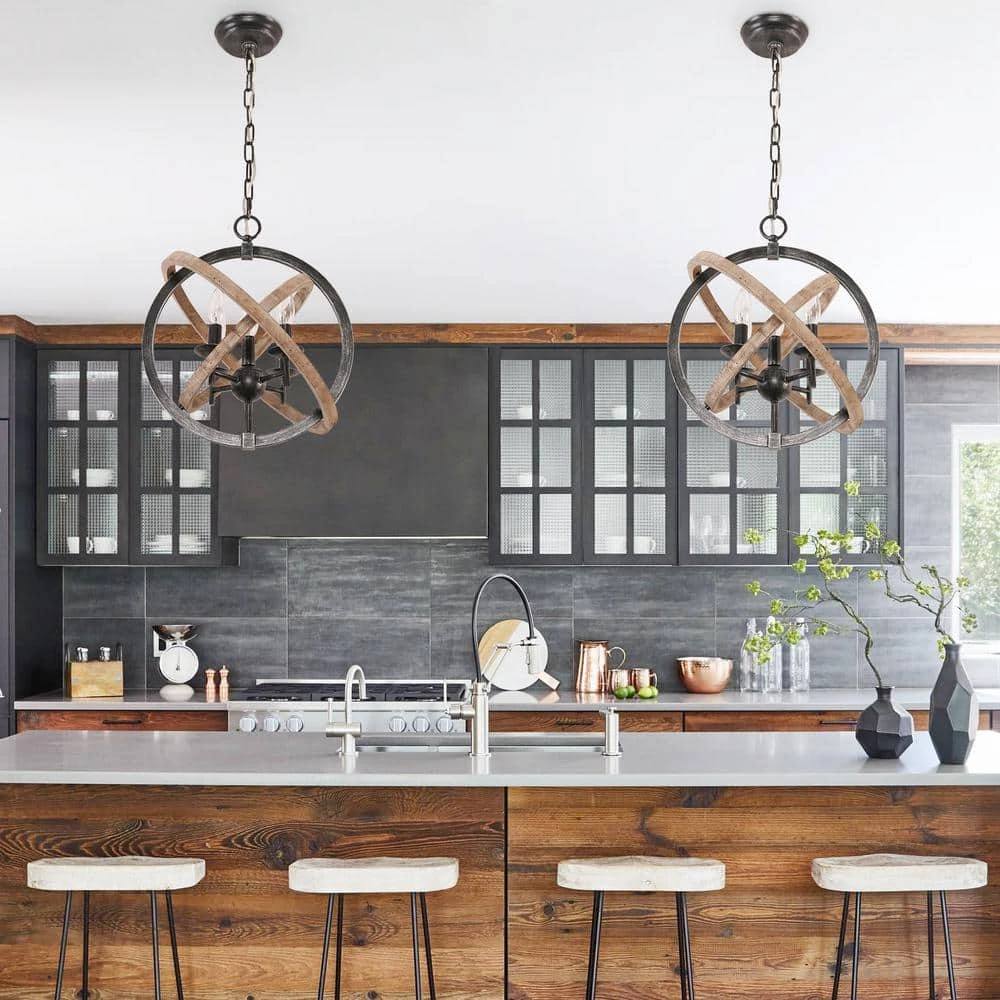 Farmhouse 5-Light Weathered Wood Globe Chandelier Vintage Candlestick Pendant by Bella Depot 12 Farmhouse 5-Light Weathered Wood Globe Chandelier Vintage Candlestick Pendant by Bella Depot - Image 10