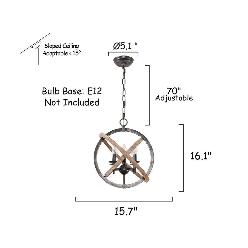 Farmhouse 5-Light Weathered Wood Globe Chandelier Vintage Candlestick Pendant by Bella Depot 11 Farmhouse 5-Light Weathered Wood Globe Chandelier Vintage Candlestick Pendant by Bella Depot - Image 9