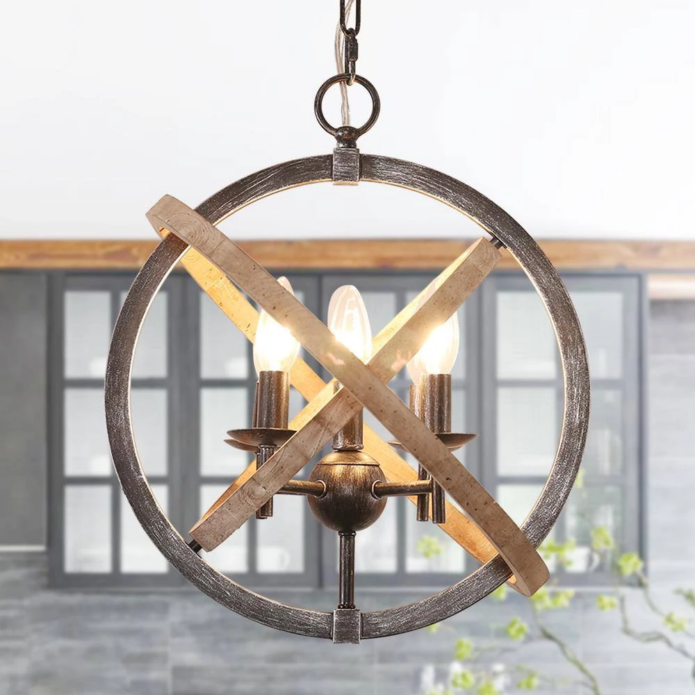 Farmhouse 5-Light Weathered Wood Globe Chandelier Vintage Candlestick Pendant by Bella Depot 10 Farmhouse 5-Light Weathered Wood Globe Chandelier Vintage Candlestick Pendant by Bella Depot - Image 8
