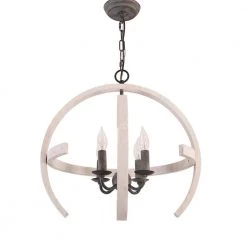 4-Light Distressed White Finish Farmhouse Wooden Chandelier Candle Style Pendant by Bella Depot -Bella Depot || ULTRALAST GREEN Sales white bella depot chandeliers fc4040 4w 1f 1000