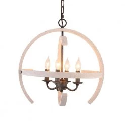4-Light Distressed White Finish Farmhouse Wooden Chandelier Candle Style Pendant by Bella Depot -Bella Depot || ULTRALAST GREEN Sales white bella depot chandeliers fc4040 4w 4f 1000