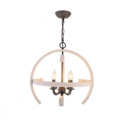 4-Light Distressed White Finish Farmhouse Wooden Chandelier Candle Style Pendant by Bella Depot