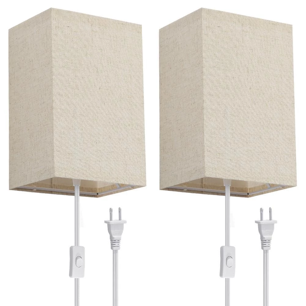 1-Light Square White Fabric LED Wall Sconce with Bulb (2-Pack) by Cedar Hill 2 1-Light Square White Fabric LED Wall Sconce with Bulb (2-Pack) by Cedar Hill
