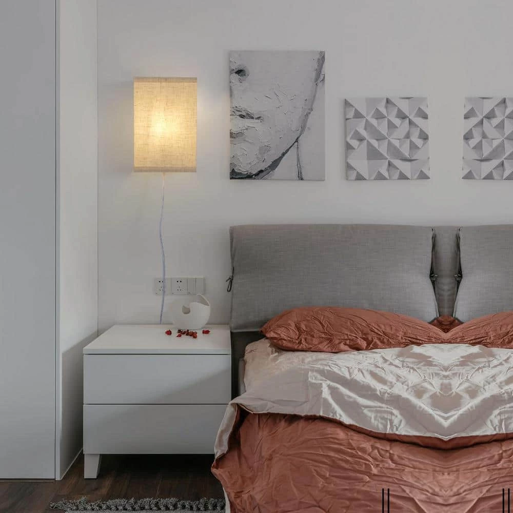 1-Light Square White Fabric LED Wall Sconce with Bulb (2-Pack) by Cedar Hill 3 1-Light Square White Fabric LED Wall Sconce with Bulb (2-Pack) by Cedar Hill - Image 2